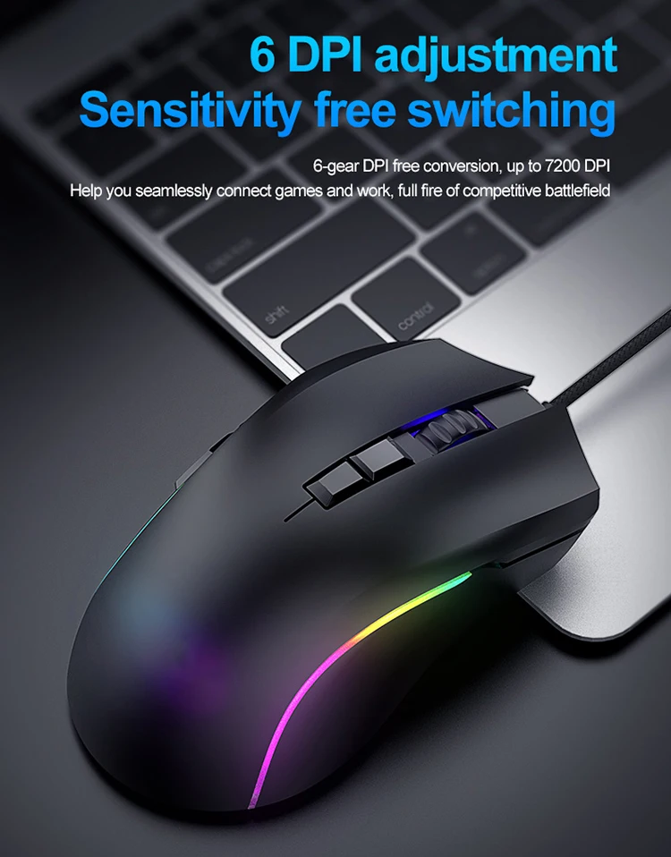 7200 Adjustable Dpi Ergonomic Chromatic Wired Gaming Mouse Computer
