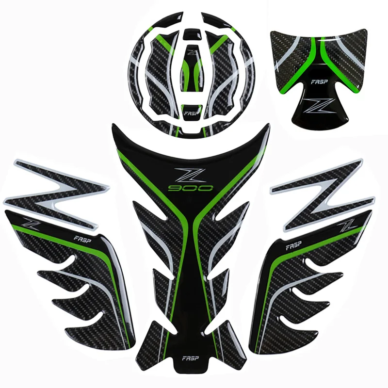 3D GEL RESIN STICKERS KIT PROTECTIONS compatible with KAWASAKI Z900 Carbon color with Gray and Green finishes 