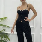 Fashion Women Fashion Halter Tank Top Backless Bustier Sling Lady Summer Corset Black Rhinestone Crop Top