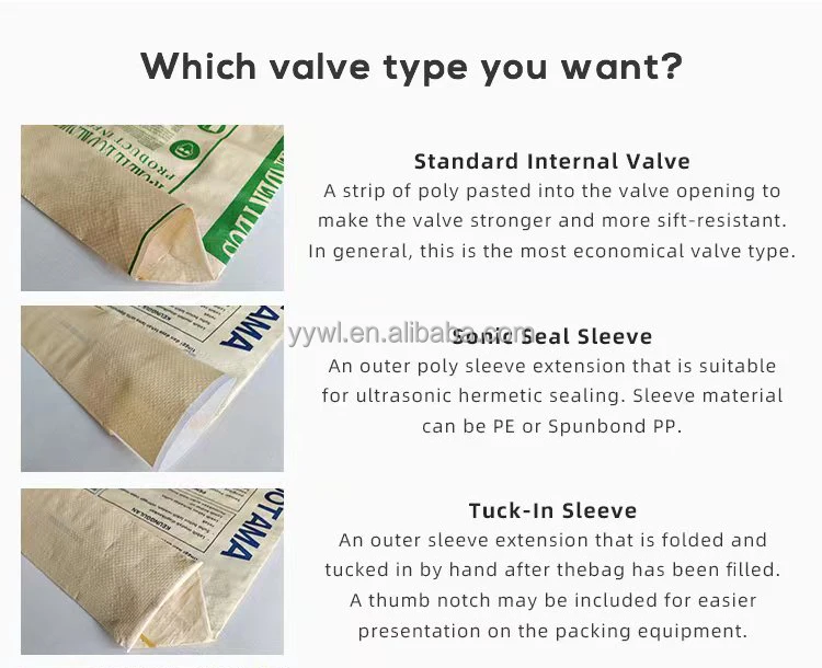 20kg 25kg Tile Adhesive Powder Bag PP Valve Bag with Square Bottom and 100% Virgin Polypropylene