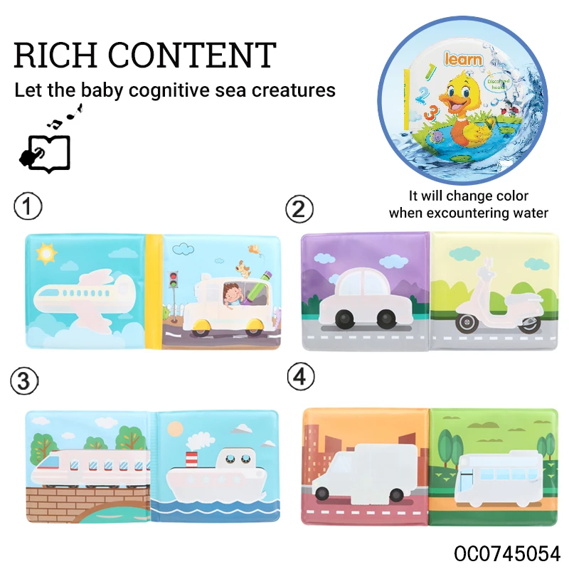 Discoloration eva bath water painting book shower bath toys for kids with soft animal
