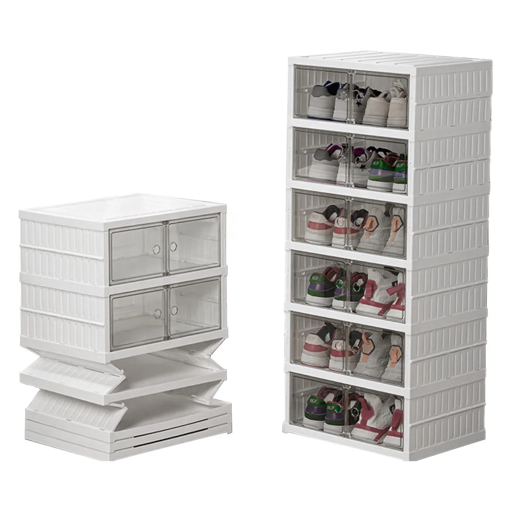 6-Tiers Transparent shoe box drawer type extendable standing rack storage 18pcs household plastic simple telescopic shoe rack