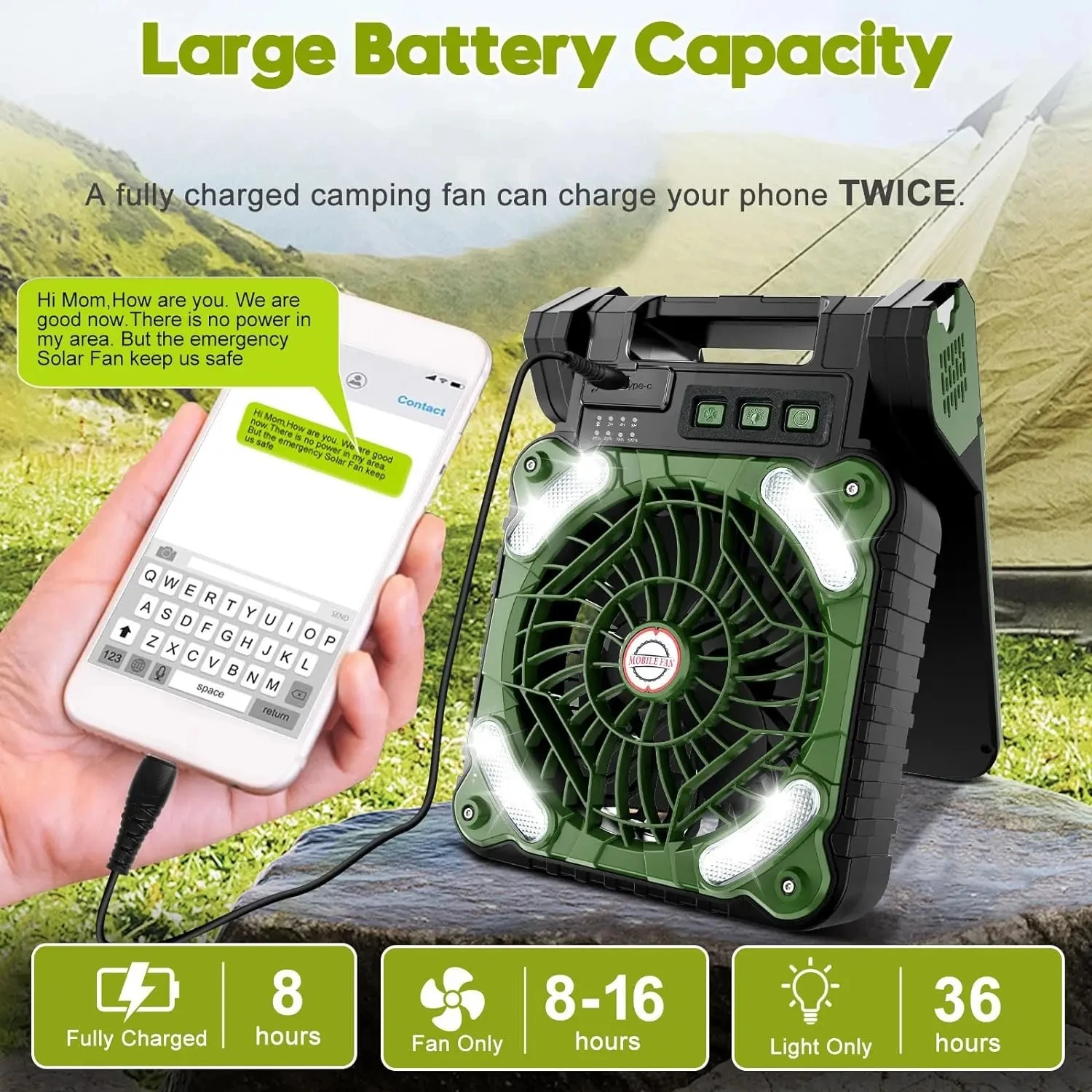 Portable Rechargeable Fan, Solar, USB - detail 6