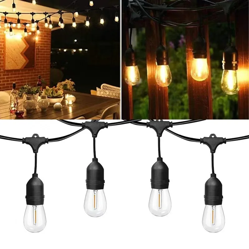 E27 screw waterproof IP65Led outdoor string light cable Outdoor lighting camping decorative light string copper wire chandelier