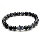 Bead Palm Trendy Round Bead Stone Elastic Bracelet For Man Fatima Palm Bracelets Eye Beaded Jewelry