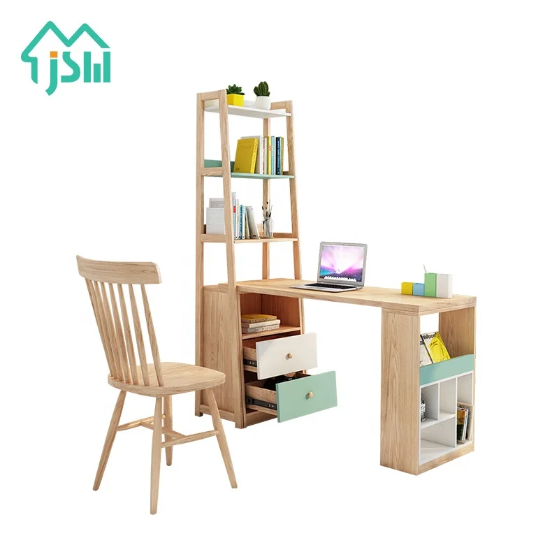 Modern Nordic Style Home Furniture Wooden Book Storage Study Computer Desk with Shelf