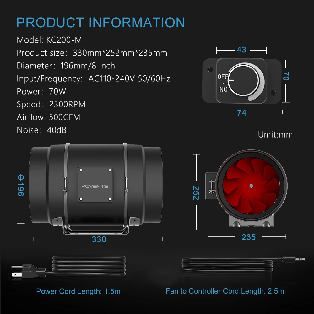 Inline Duct Fans, 110V, 220V, 200mm - detail 6