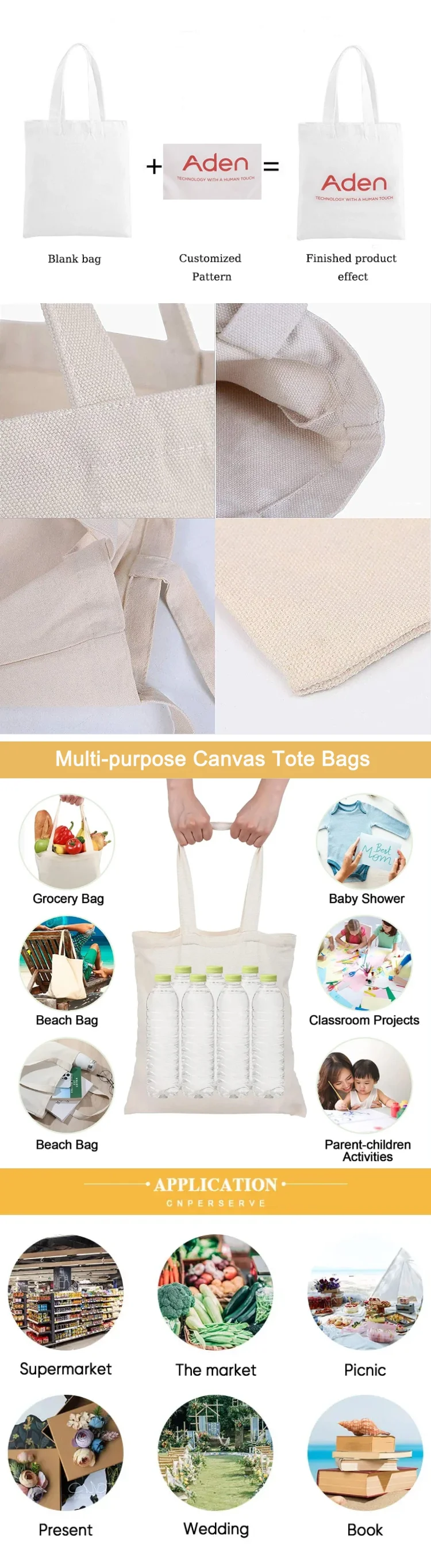 Custom Friendly Extra Large Thick Reusable Cotton Shopping Bag Canvas ...