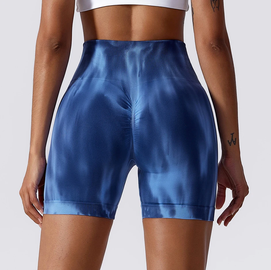 YIYI Seamless Tie Dye Breathable Compression Shorts Lady Bum Biker High Waist Yoga Shorts Pants For Women Scrunch Bum Shorts