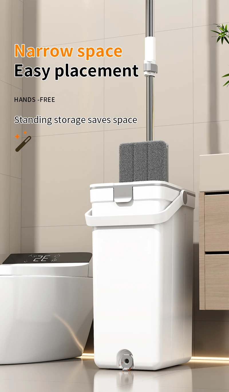 Smart Mops New Flat Mop Bucket with Clean and Dirty Water Separated, 3 Chamber Buckets, 2025 New Hot Delling Household Items