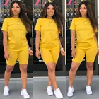 Clothing Drop Shipping 2 Piece Women Summer Clothing Casual Fashion O-Neck Solid Color 2 Piece Set