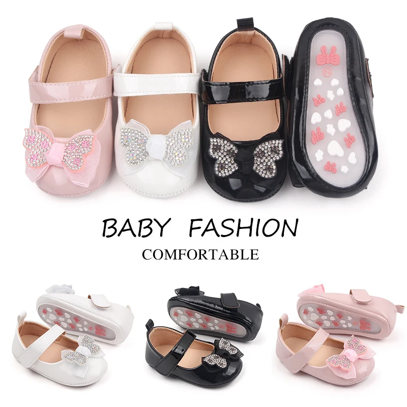 40 Designs High Quality Soft PU Material Baby Girl Princess Shoes Anti-Slip TPR Outsole Flat Mary Jane Style for Summer Parties factory