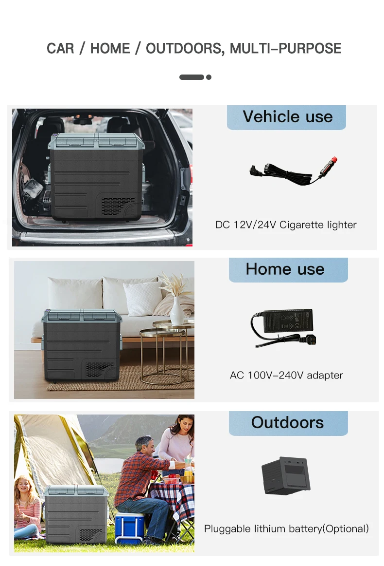 38L 48L 58L Portable Battery Powered Mini Fridge Car Refrigerator Freezer with AC Adaptor for Camping Home Use DC 12v/24V