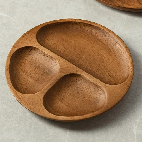 Home and Kitchen Acacia Wood Serving Platter Snack Charger Plate with Wedding Decoration Pack of Wooden Dinner Dishes