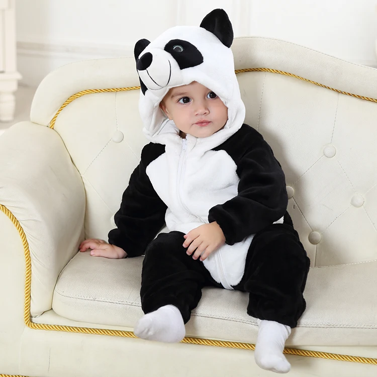 Cartoon Panda Holding Heart Kids Girl Boy 100% Organic Cotton Rompers Costume Jumpsuit 0-2T