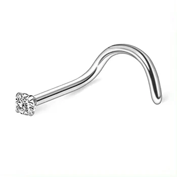 G23 ASTM F136 Titanium piercing L & fishhook shape nose stud zircon inlay labret piercing punk style Body Piercing Jewelry