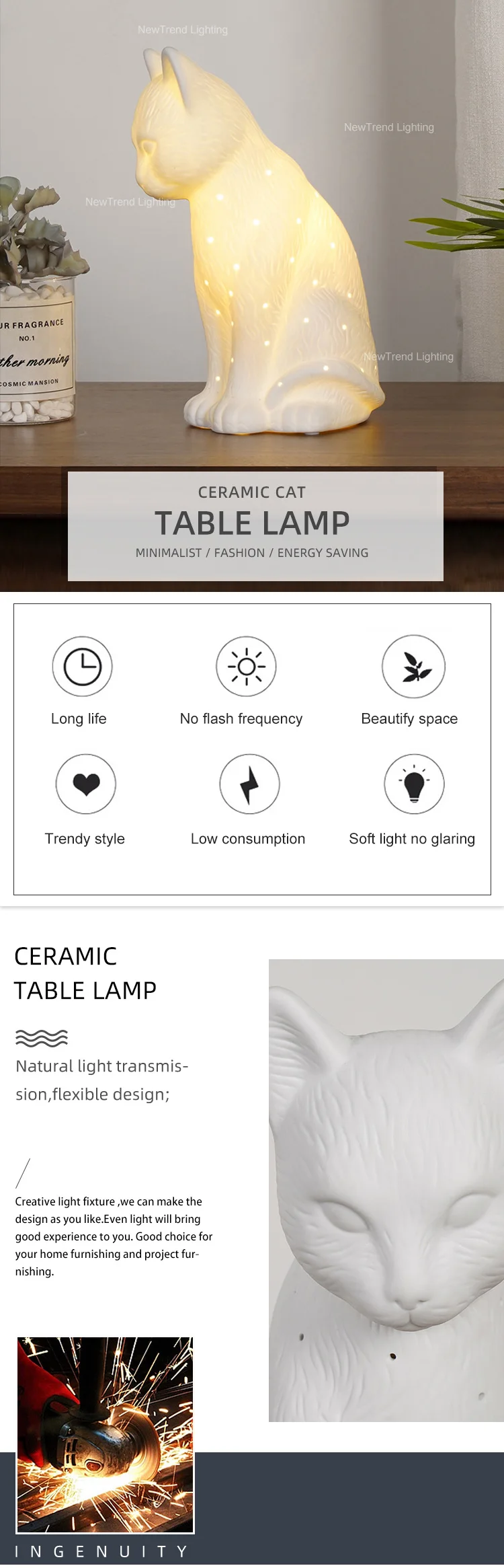 tr0031 hot sale ins cat desklamp home room bedroom living room ceramic cat led table lamp-0