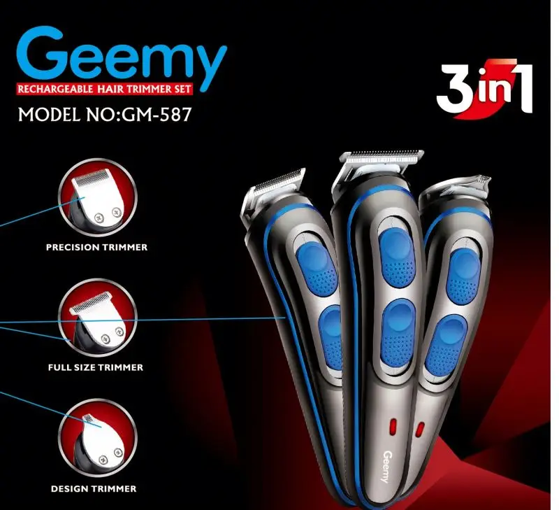 Geemy Gm587 3 In 1 Professional Hair Trimmer Rechargeable Hair Clipper Nose  Trimmer Shaver Cordless Hair Trimmer - Buy 3 In 1 Clipper,Nose Trimmer,Shaver  Product on 
