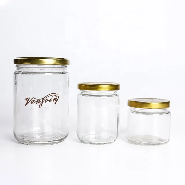 Wholesale 100ml 195ml 240ml 300ml 500ml Empty Round Clear Food Storage Bottle Jars Salsa Sauce Chutney Jars With Lid