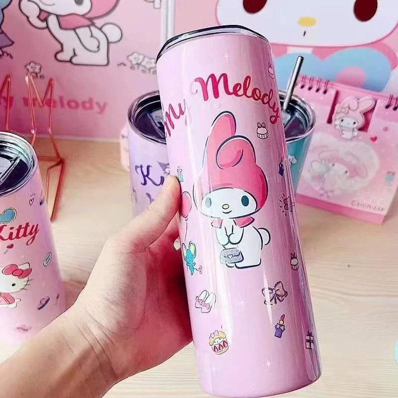 New Cartoon Cute 304 Stainless Steel Skinny Tumbler Portable Hot and Cold Insulated Cute Water Cup with Straw