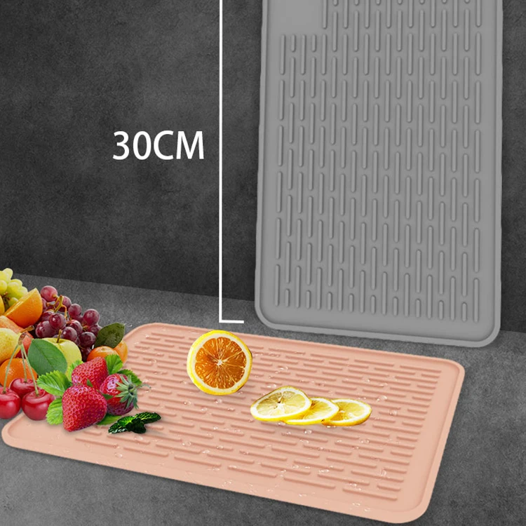 Customized 30*20 cm rectangular Silicone Dish Drying Mat durable Kitchen Dish Drainer Mat For Wine Glass coffee Cup