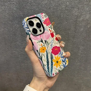 Little Women's flower phone case for iphone 15pm film case iphone13 protective case iphone14pro (PC+TPU)