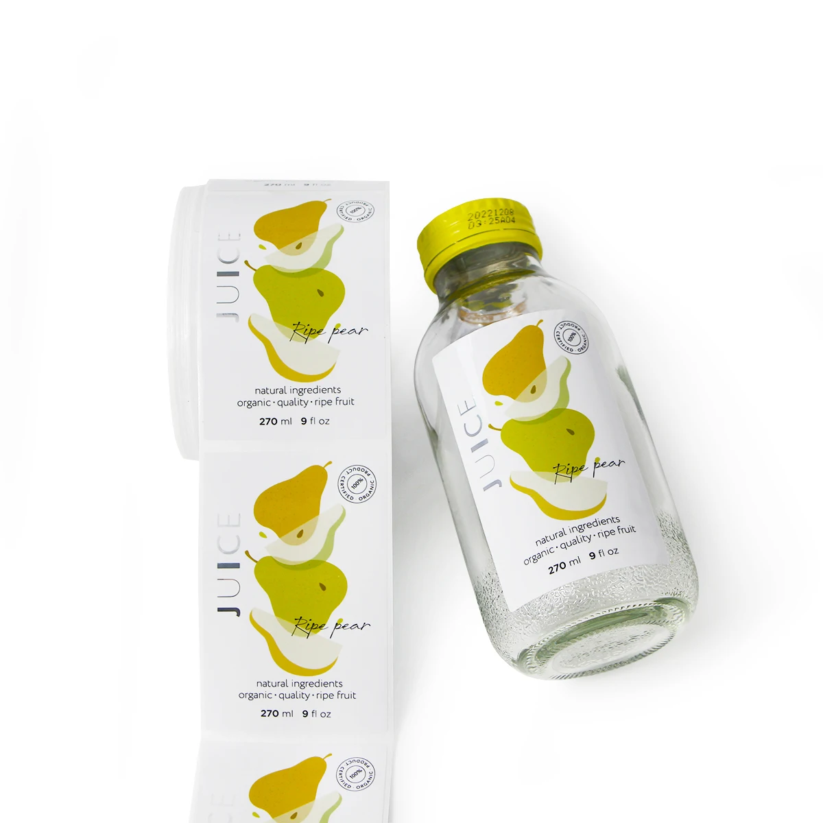 Custom Adhesive Silver BOPP Vinyl Sticker Waterproof LOGO Label for Glass Fruit Juice Beverage Jar Bottle Packaging