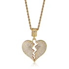 Silver New Broken Heart Pendant Necklace Gold And Silver Zirconia Hip Hop Necklace With Rope Chain For Men