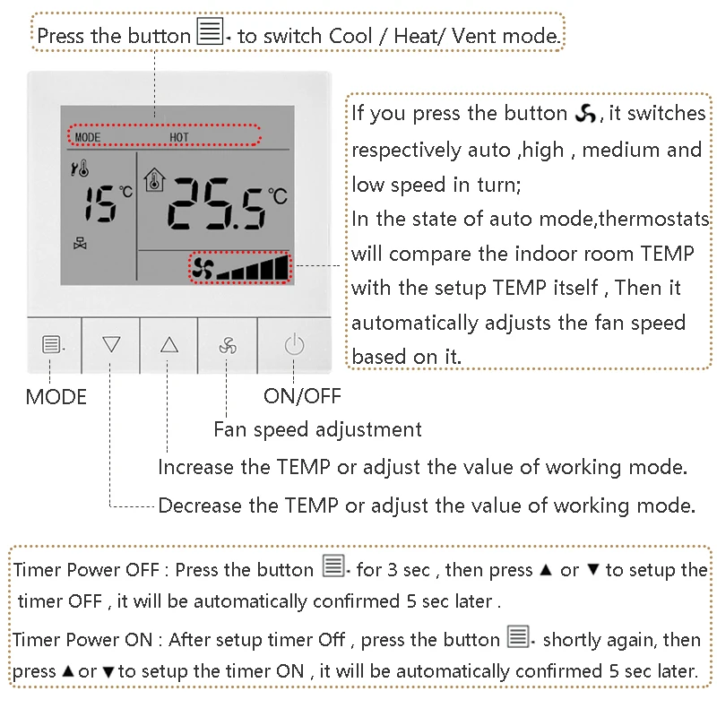 Digital Temperature Thermostat Controller, LCD, HVAC - detail 4