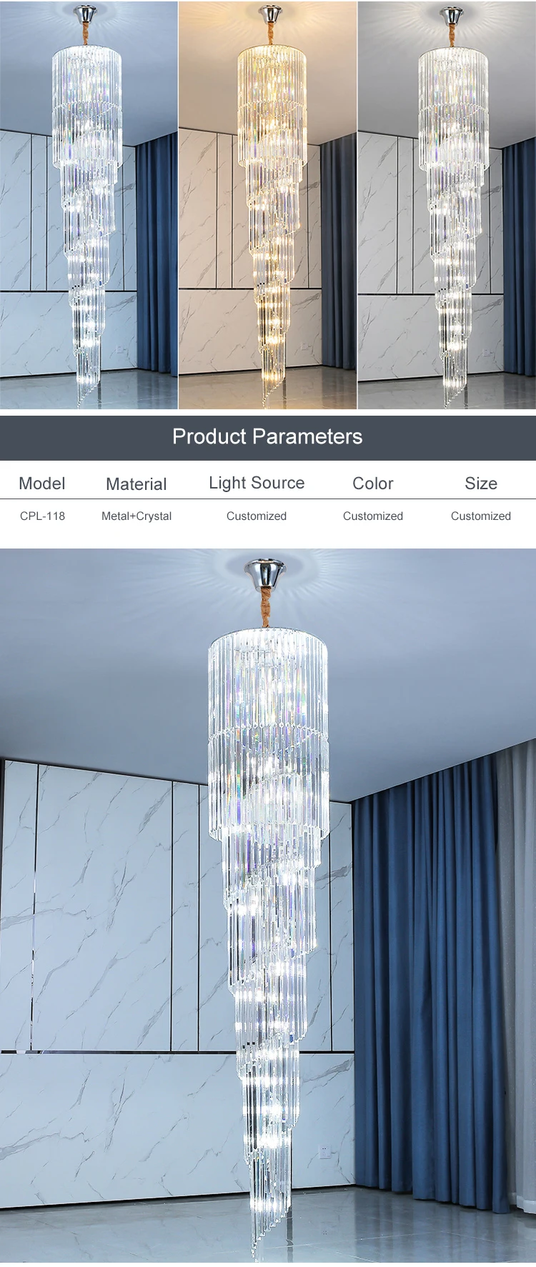 CPL-118 Graceful Style Residential Decoration Custom Hotel Lobby Villa Staircase Luxury Crystal Chandelier supplier