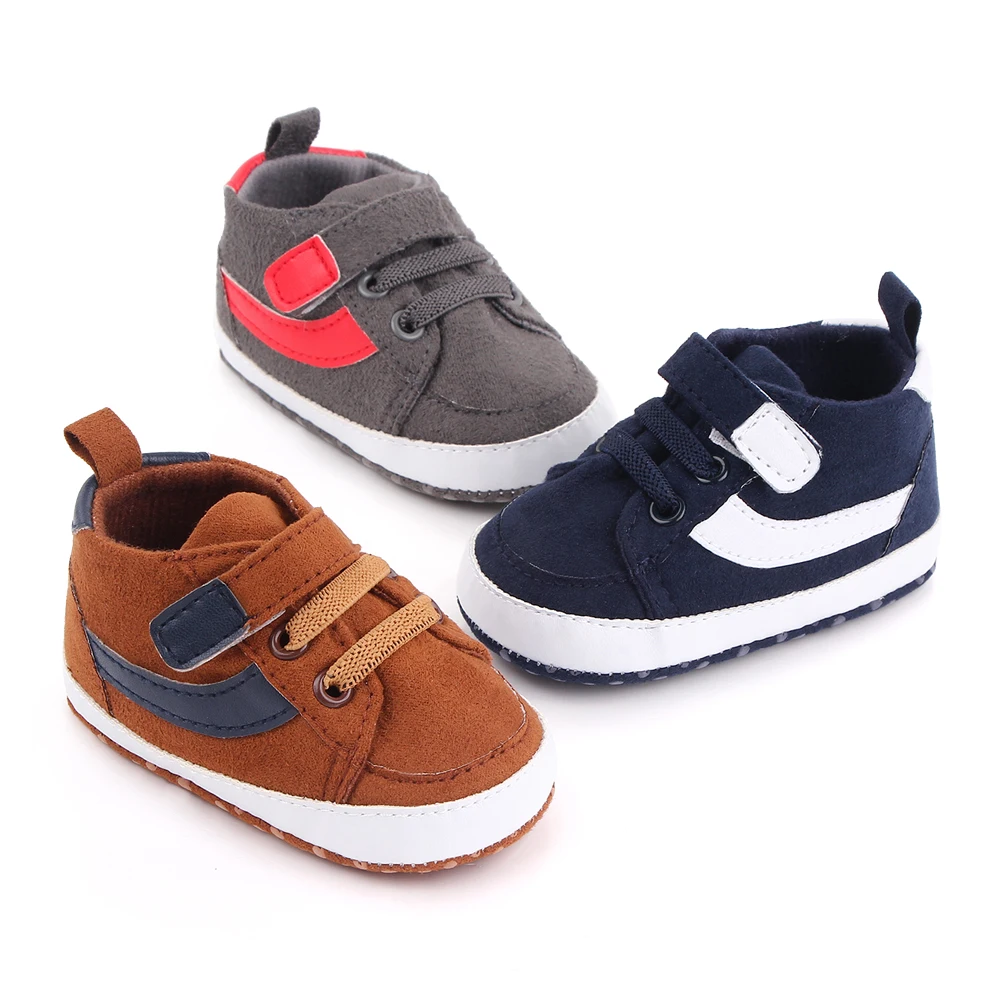 Spring and Autumn New 0-12 Months Baby Boys Solid Color Striped High Top Casual Walking Shoes factory