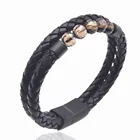 Jewelry Genuine Wholesale Factory Price Jewelry Stainless Steel Magnetic Clasp Natural Stone Men Genuine Leather Bracelet