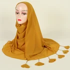Wholesale The Newest Design Fashion Solid Color Chiffon Wrap Scarf With Heart Tassel Hijab Scarf