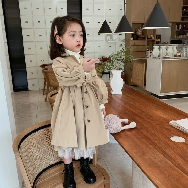 2023 Korean version children spring autumn windbreaker kids long jackets baby girls fall overcoats outwears for girl