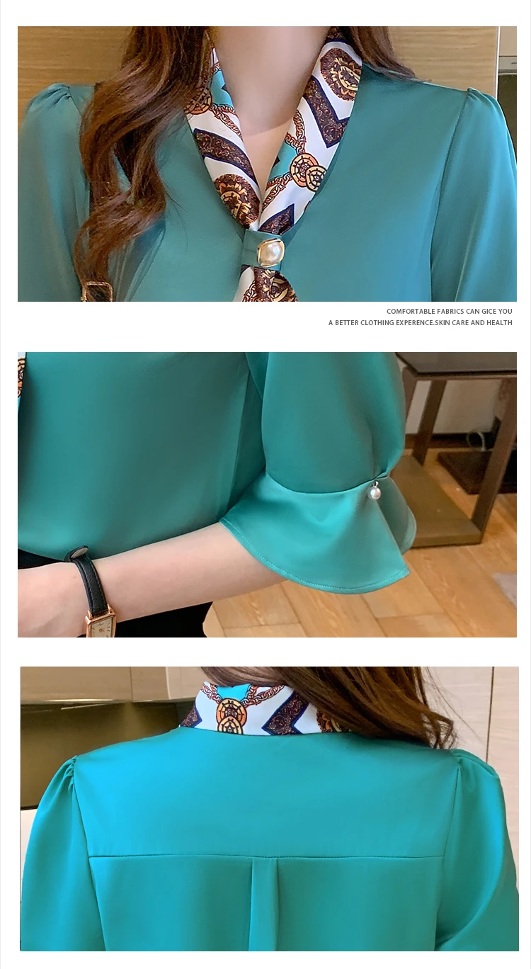 Chiffon Womens Blouses Flare Sleeve Office Lady Women Shirts Bow Womens