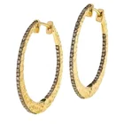 Jewelry Brown Earrings Custom Popular Women Jewelry Hammered Flat Big Hoop Brown Cz Champagne Earrings