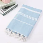 Towel Wholesale Geometric Striped Doble Side 100% Cotton Boho Green Turkish Flat Weave Terry Cloth Beach Towel