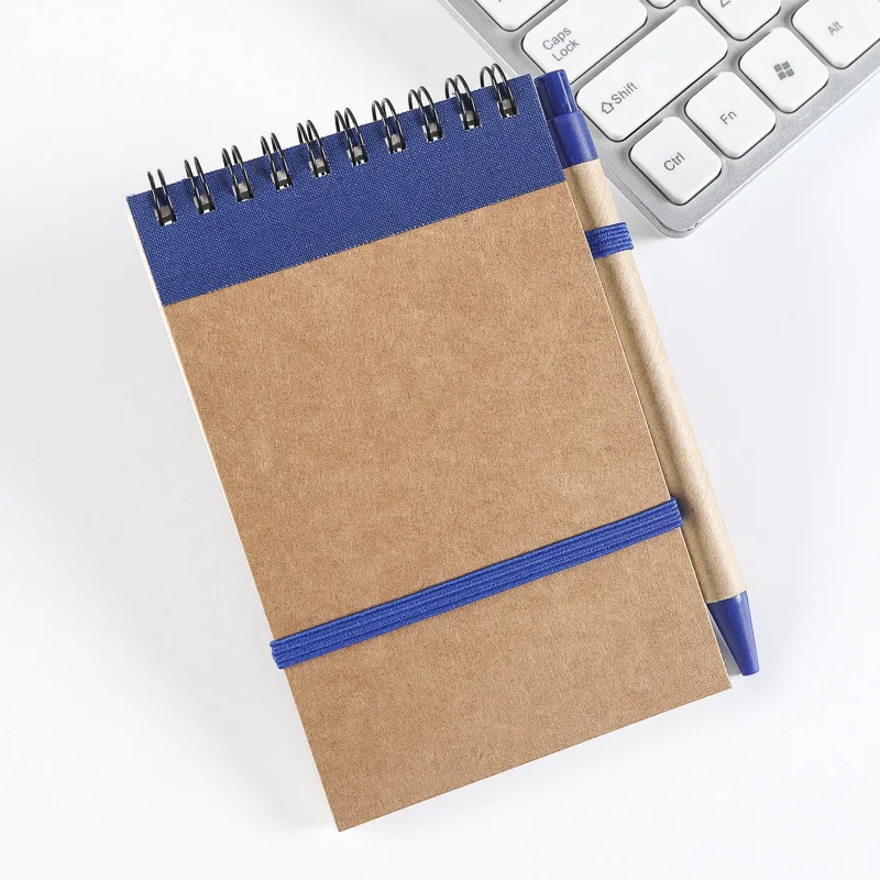 Environmentally friendly and recyclable kraft paper card cover bandage spiral binding notebook with pen Environmentally friendly and recyclable kraft paper card cover bandage spiral binding notebook with pen