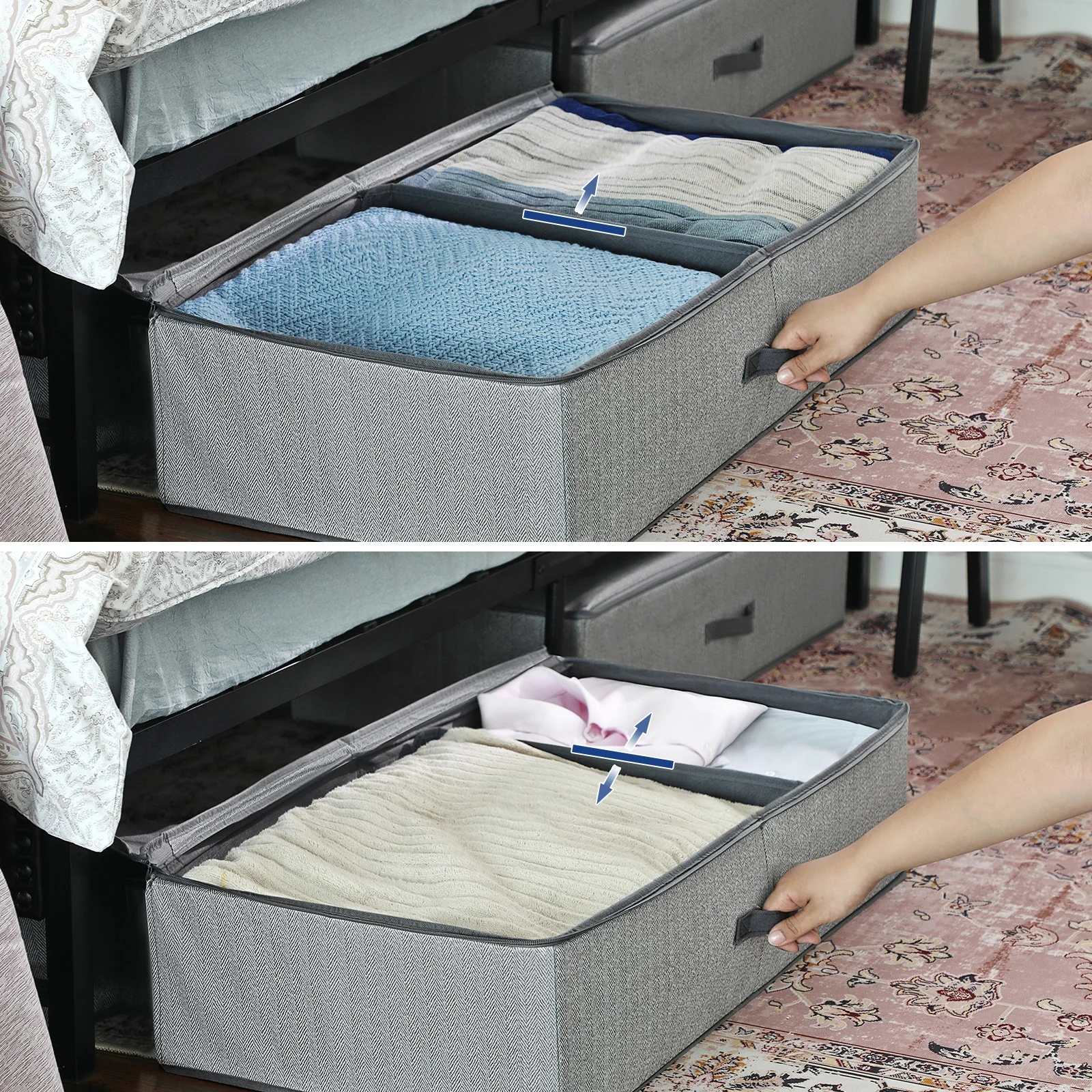 SONGMICS Underbed Storage Bag Foldable Wardrobe Organiser for Clothes Sheets Blankets  Under Bed Storage Boxes