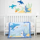 Blue Set Bedding Cartoon Animal Ocean Shark Theme Blue Baby Boy 100% Cotton Set Pattern Crib Bedding Set
