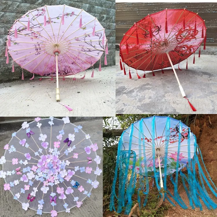 DD1514  Decorative Chinese Umbrella With Tassel Photography Performance Dancing Props Paraguas Handmade Oiled Paper Parasol