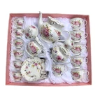 17/29pcs Royal Porcelain Gold Line White Ceramic Coffee Set Embossed Floral Design New Bone Porcelain Turkish Tea Set