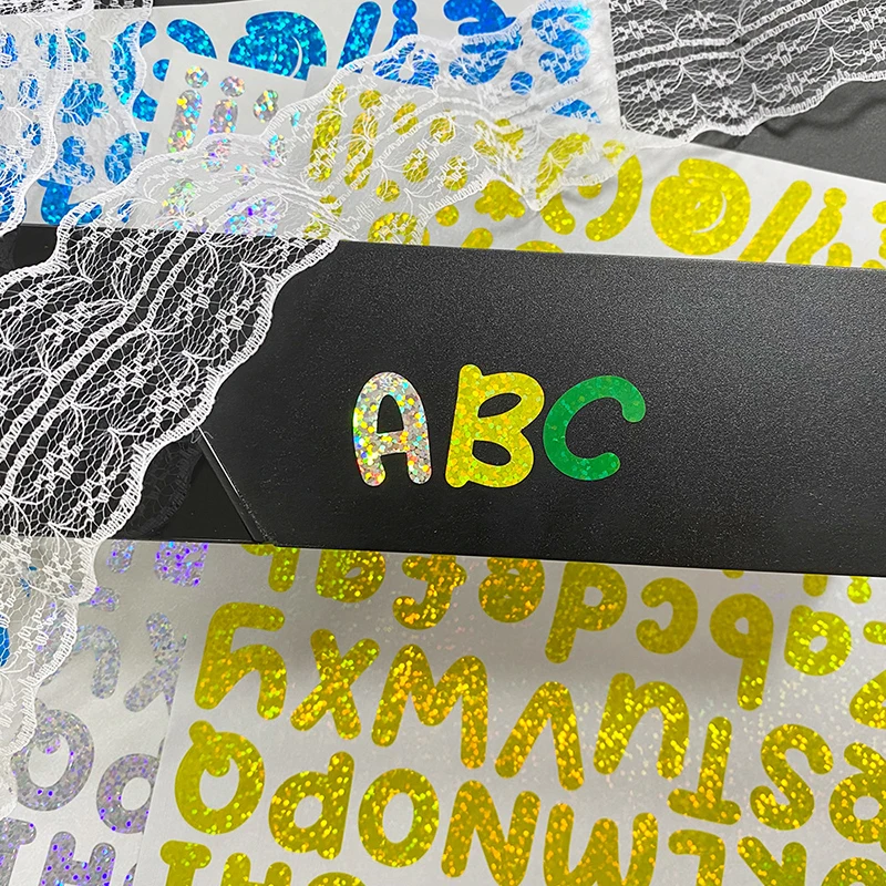 1-Inch Cross Border Holographic Vinyl Alphabet Stickers Laser-Cut Diy Alphanumeric for Packing Cartoon Style