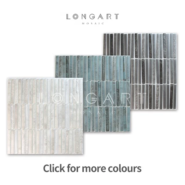 LongArt Mosaic Bathroom Glass Mosaic Strip Shaped With Good Quality Glass Mosaic Tile For Wall And Floor Decoration