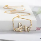 Jewelry Diamond Steel Iced Out Jewelry Diamond Butterfly 18K Gold Plated Stainless Steel Necklace