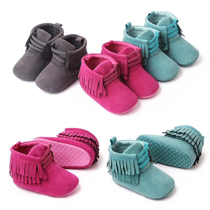 Solid Color Bright Eye Suede Baby Girls Soft Soled Spring and Autumn Warm Walking Shoes supplier