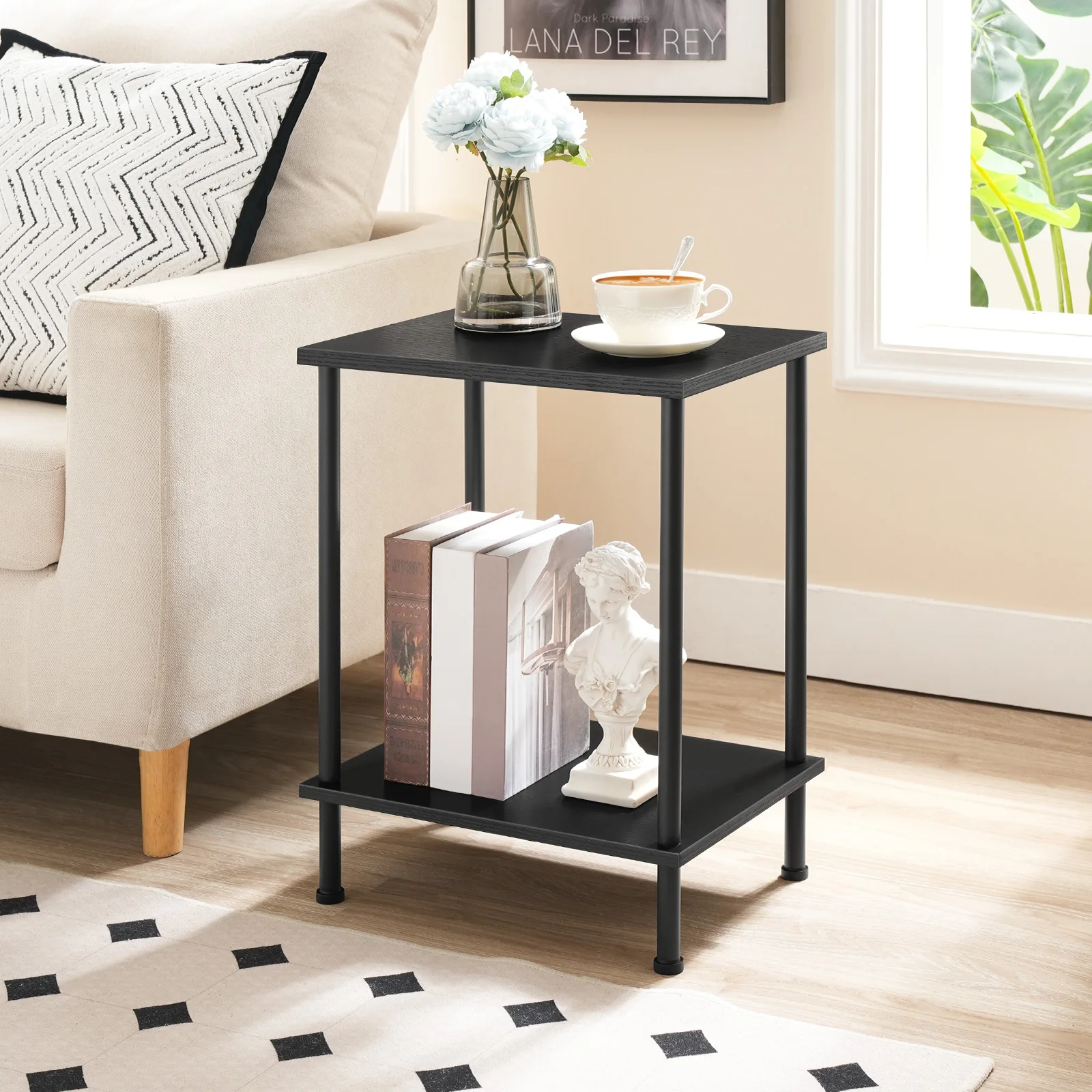 Wholesale Industrial Style Brown 2 Tier Side Table with Shelves Narrow Bedside Table Small Sofa End Table for Living Room