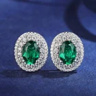 Oval Stone Earrings Trendy Created White Diamond Halo Oval 1.4ct Sterling Silver Gem Stone Stud Earrings