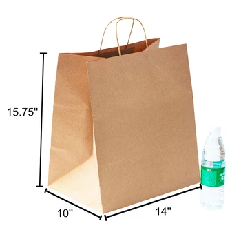 Wholesale Custom Packaging Craft Brown Kraft Paper Shopping Bag Extra large wide base bottom kraft paper bags for pizza