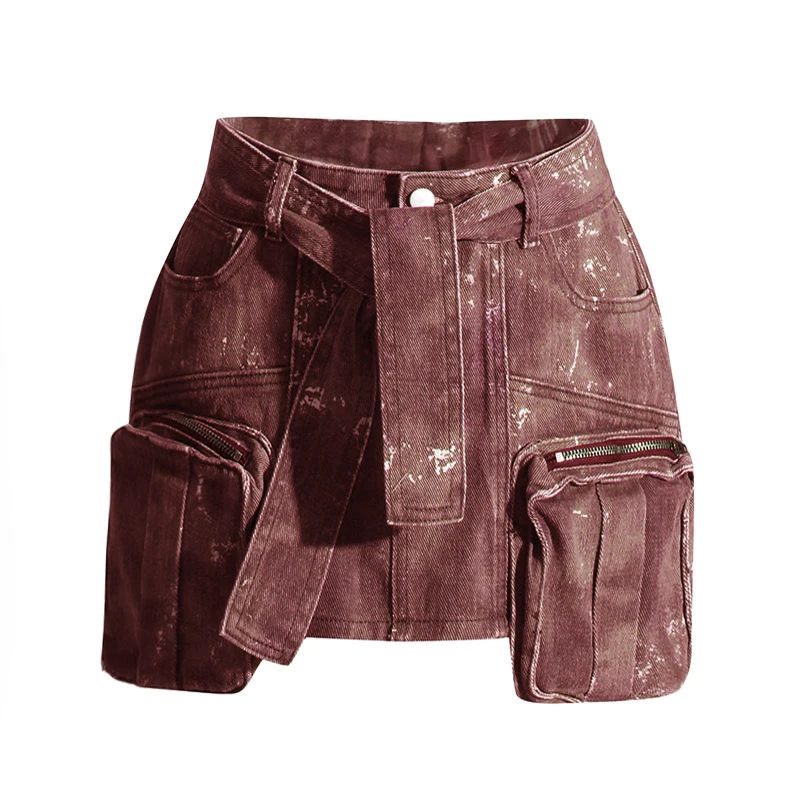 Newest Summer Unique Vintage Sexy Night Club Streetwear Colorful Baggy Cargo Style Wrap Skirt Mini Denim Skirt Women's Skirts supplier
